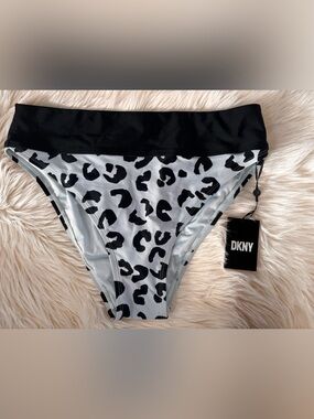 DKNY Light Blue and Black Leopard-Print Swim Bottom